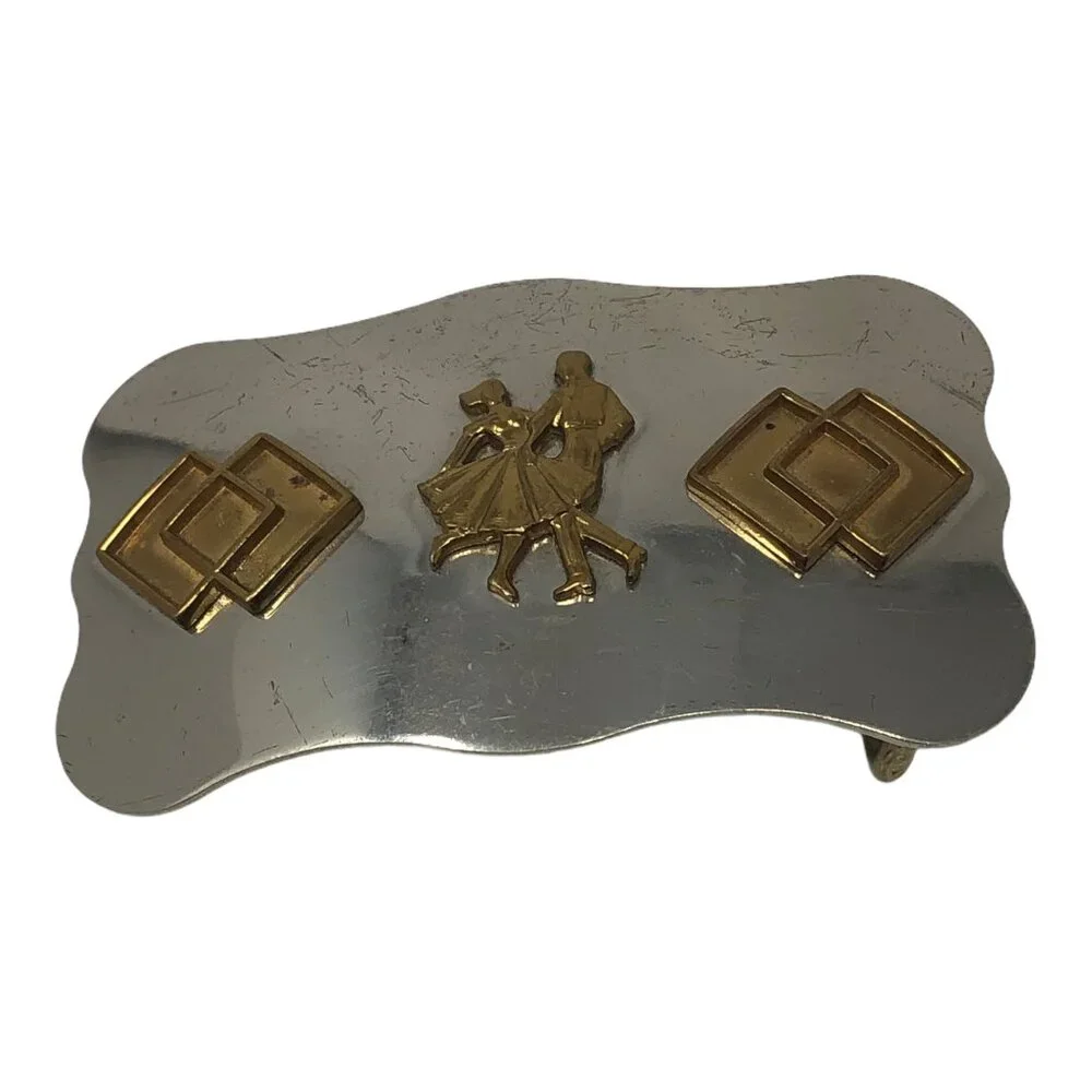 Chambers Belt Co. Buckle Silver Goldtone Square Dancing Couple Man Woman Vintage